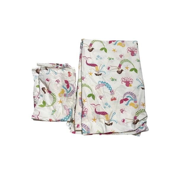 Pottery Barn Kids Mermaid Print Flat Sheet and Pillowcase Twin - Picture 1 of 5